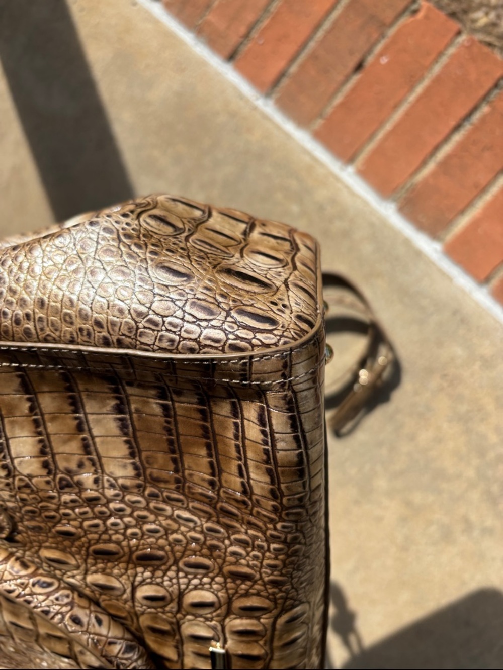 Brahmin Croc-Embossed Satchel Handbag - Brown - Picture 7 of 15